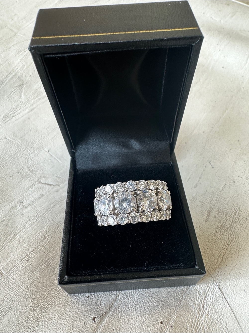 Clear Crystal Multi-Row Silver Ring — Sparkling Statement Band